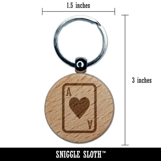 Playing Card Ace of Hearts Engraved Wood Round Keychain Tag Charm {2}