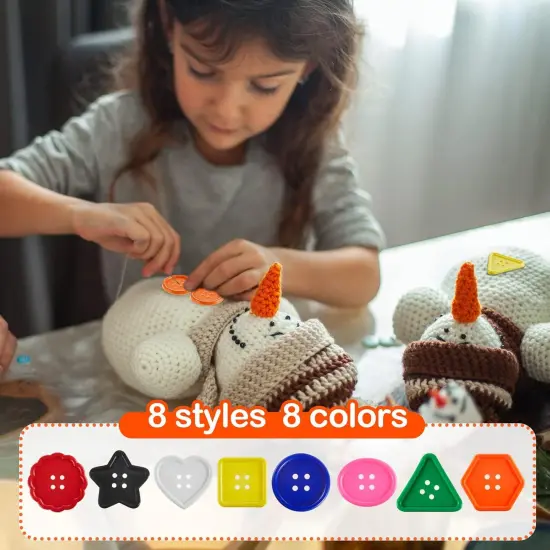 150 Pieces Big Bright Buttons for Kids 8 Vivid Colors and 8 Large Shapes for Crochet Knitting {5}