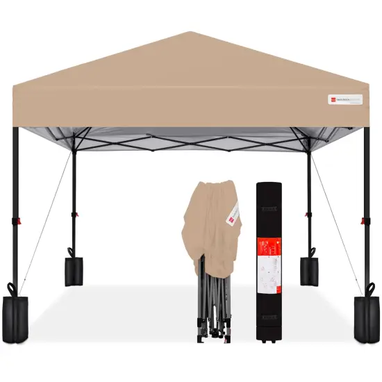 Best Choice Products 8x8ft Easy Setup Pop Up Canopy w/ 1-Button Setup, Wheeled Case, 4 Weight Bags White/White {7}