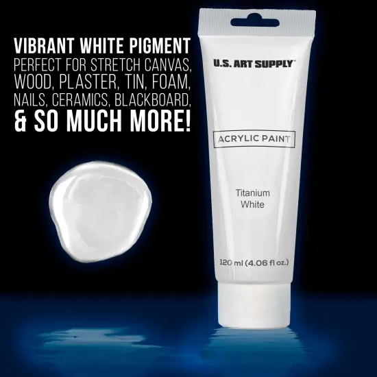 U.S. Art Supply Artists Acrylic Color Paint, Titanium White, 2 Extra-Large 120ml Tubes - Excellent Tinting Strength, Mixable, Portrait Painting Canvas {3}