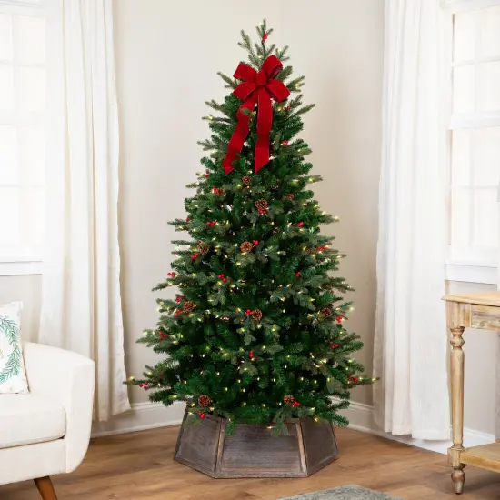 Northlight Real Touch&trade;️Pre-Lit Mixed Noble Spruce Artificial Christmas Tree - 6.5' - Clear Green {1}