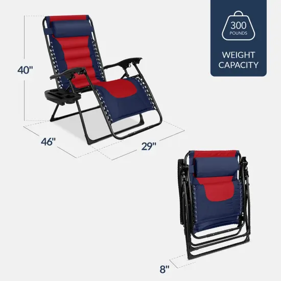 Best Choice Products Oversized Padded Zero Gravity Chair, Folding Outdoor Patio Recliner w/ Side Tray Navy/Red {2}