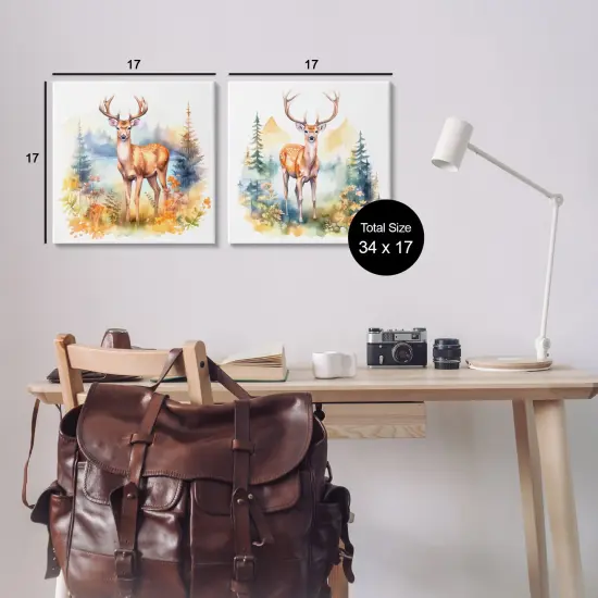 Stupell Industries Wild Deer Mountain Overlook 2pc Canvas Wall Art Set Design by Andrea Haase  {3}