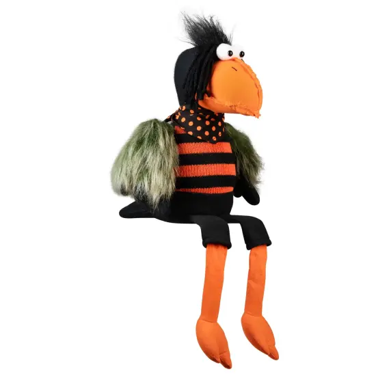 Northlight Plush Sitting Crow Halloween Decoration with Dangling Legs - 17" Black {4}