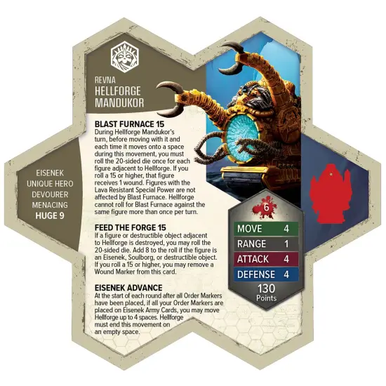 Renegade Games: Heroscape: Rising Tide &ndash; Hellforge Mandukor Army Expansion - 1 Fully Assembled Unpainted Miniature & Army Card, Game Add-On's {5}