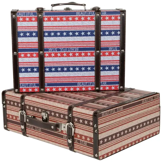 Northlight Vintage-Style Beautiful Star Decorative Luggage Trunks - 17.5" - Red White and Blue - Set of 2 Multi {5}