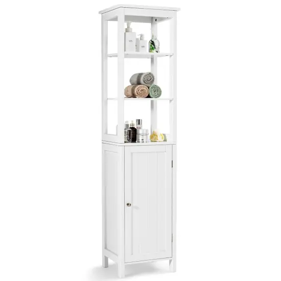 Costway Bathroom Floor Storage Cabinet Freestanding Linen Tower W/ 3-Tier Shelf & Door {1}