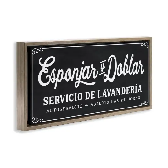 Stupell Industries Esponjar y Doblar Lavander&iacute;a Framed Floater Canvas Wall Art Brown Floater Frame {3}