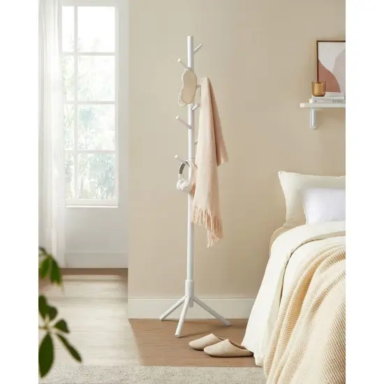 Modern Solid Wood Coat Rack with 8 Hanging Hooks White {5}