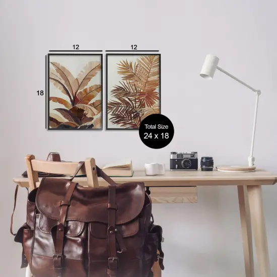 Stupell Industries Brown Tropical Palm Plants 2pc Framed Giclee Wall Art Set Design by Jacob Q {3}