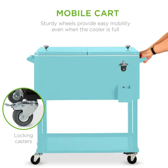 Best Choice Products 80qt Steel Rolling Cooler Cart w/ Bottle Opener, Catch Tray, Drain Plug, Locking Wheels Turquoise {2}