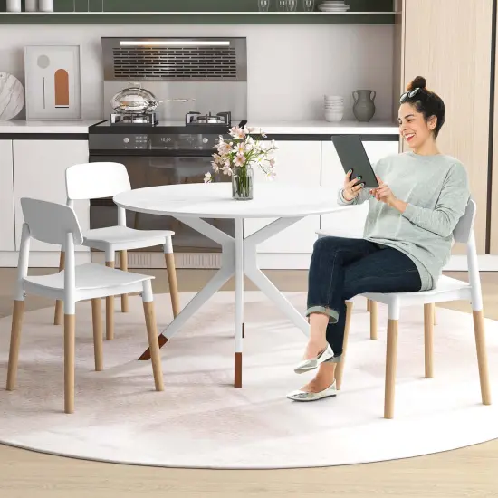 Costway Dining Side Chairs Set of 4 with Ergonomic Backrest Wide Seat & Sturdy Wooden Legs Black/White {4}