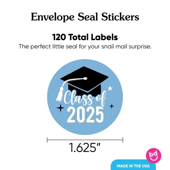 Big Dot of Happiness Class of 2025 Light Blue Grad Envelope Seal Stickers, Round Circle Stickers to Seal Cards, Graduation Envelope Seals, 120 Count {4}