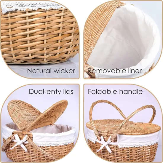 Picnic Basket with Lid and Handle Sturdy Woven Body with Washable Lining {4}
