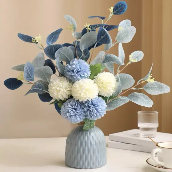 Artificial Chrysanthemum Bouquet for Decoration Blue and White Flowers or Vase Silk Flowers for Home Bathroom Decor {1}