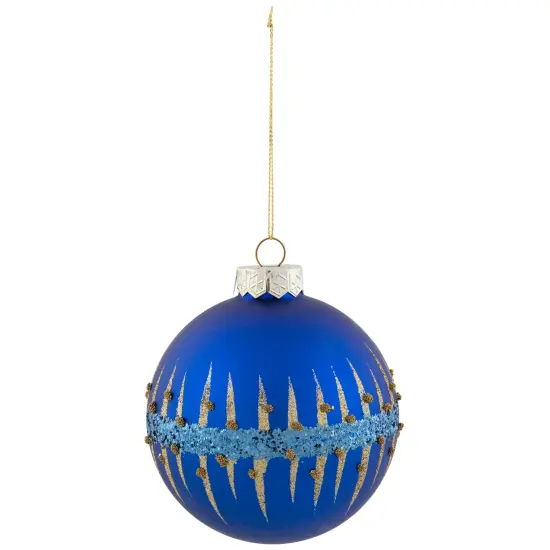 Northlight 4" Blue and Gold Glitter Glass Ball Christmas Ornament {3}