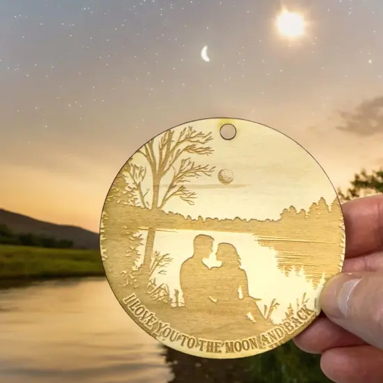 Ornament - I love you to the moon and back Raw Wood {6}