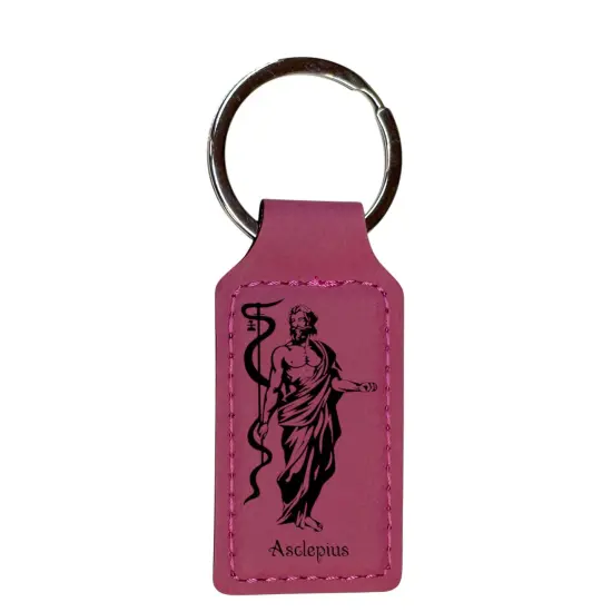 Keychain - Rectangle - Asclepius - Leather Pink/Black {1}