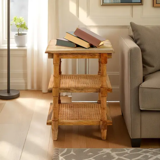 Contemporary Home Living 2-Shelf Handcrafted Wooden Side Table - 24" - Brown {1}