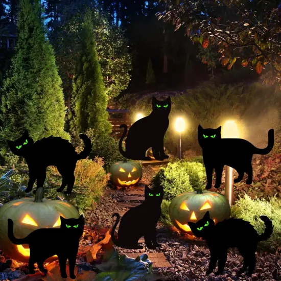 Halloween Decorations Outdoor, 6ct Black Cat Decor Yard Signs with Stakes, Scary Silhouette with Glow in Dark Eyes, Corrugated Plastic, Waterproof Lawn Decorations for Kids Family Home Party {3}