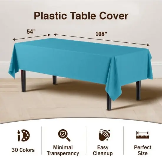 Exquisite 12-Pack Premium Plastic Tablecloth 54in. x 108in. Rectangle Plastic Table Cover Turquoise {6}