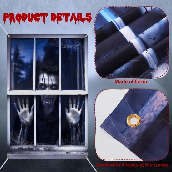 2 Pieces Scary Halloween Curtain Halloween Window Silhouette Decoration Blood Halloween Window Cover Horror Halloween Theme Window Poster for Indoor Outdoor Party Wall Door Decor (Spooky Ghost) {5}