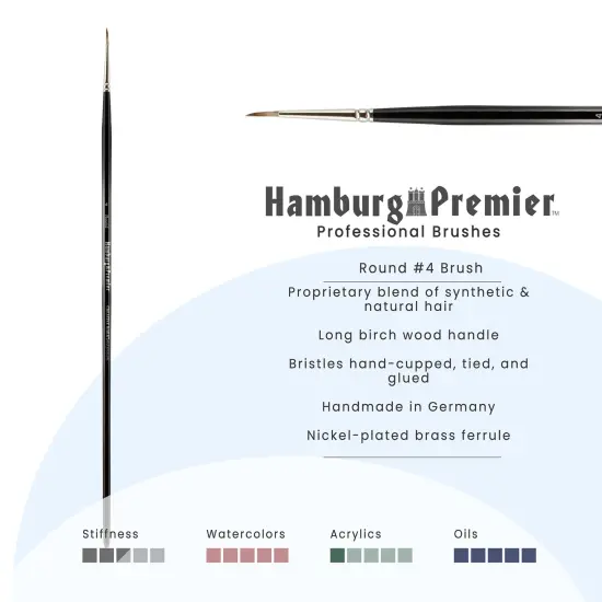 Creative Mark Hamburg Premiere Professional Oil Painting Brushes - Round #4 Oil Paint Brush - Handmade in Germany, Natural & Synthetic Hair Blend, Long Triple-Lacquered Birch Handle {3}