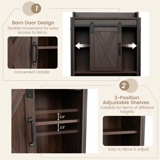 Costway Over-The-Toilet Storage Cabinet Bathroom Organizer w/ Sliding Barn Door Rustic Brown/Espresso/Grey {5}