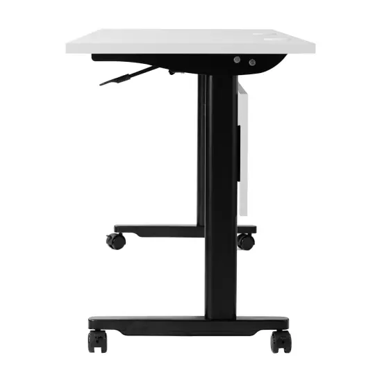Emma and Oliver Hahn Heavy-Duty Flip Top Training Table with Nesting Design, Privacy Panel, T-Legs, Tabletop, Metal Frame WhiteTop/BlackFrame {12}