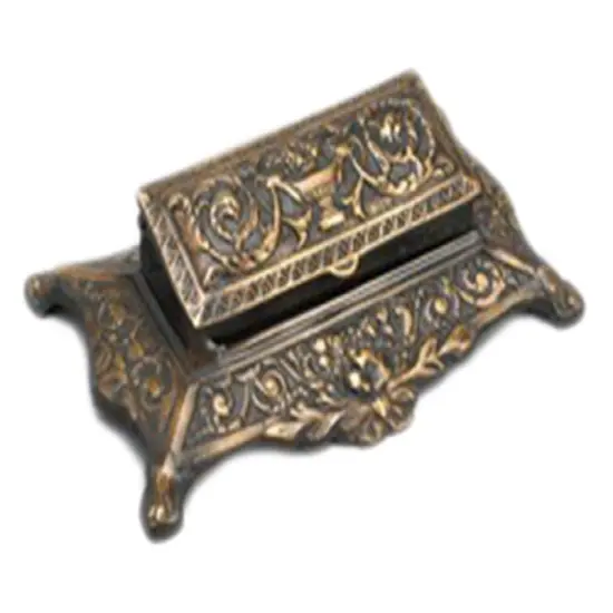 4 3/4 Inch Square Antique Brass Finish Stamp Box Brown {1}