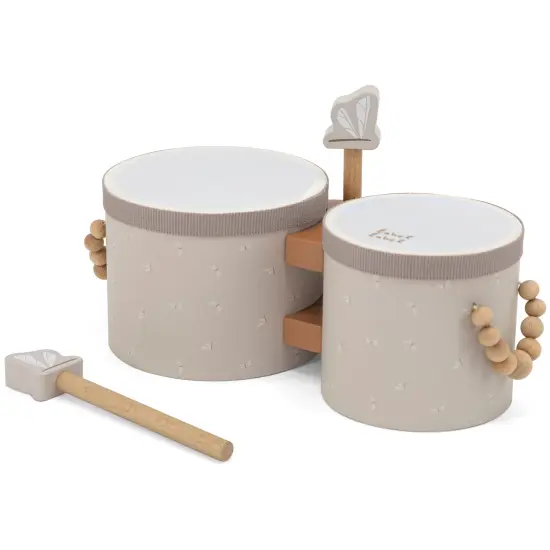 Label Label: Wooden Bongos - Tan - Musical Instrument Toy, 2 Dragonfly-Shaped Drum Sticks, Carry Handles, Develops Creativity, Toddler & Kids Ages 2+ {3}