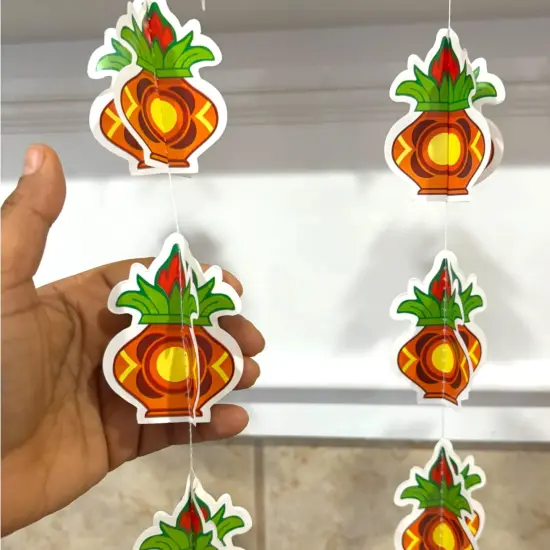 Makar Sankranti 4PC Paper Frill Kalash - Decorative Paper Kalash Frills Wall Hanging for Sankranthi Lohri Pongal Indian Harvest Festival Backdrop Kalash Decor Strings - Indian Wedding Favor {6}