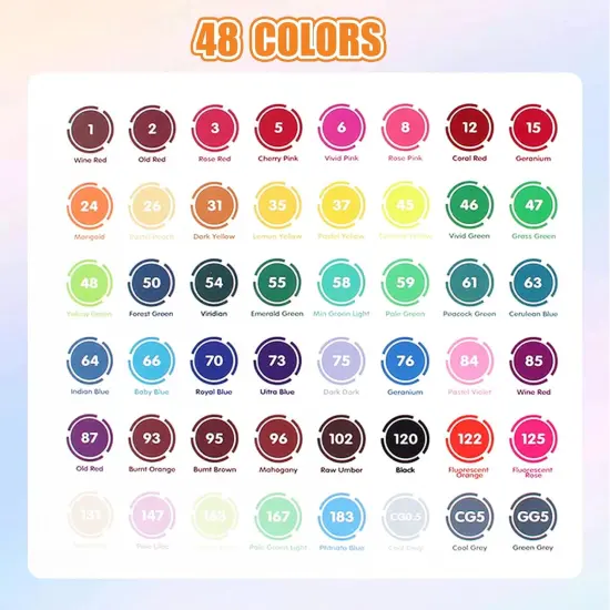 48 Alcohol Markers with Free App,Double headed Art Marker with Kickstand Case for Adults and Kids, Alcohol Based Dual Brush & Chisel Tips Markers for Painting, Sketching, Drawing {5}