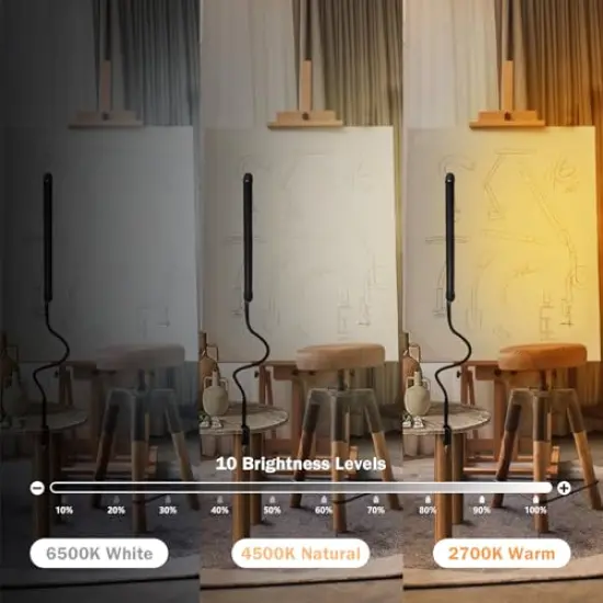 LED Desk Lamp with Clamp, Clamp Light with 30 Adjustable Color Modes, Clip on Light with Long Flexible Gooseneck, Eye Care Lamp Clamp for Study, Work, Home, Office, Black, 12W {5}