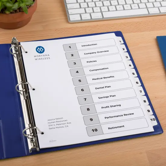 Avery Dividers for 3 Ring Binders, 10 Tabs per Set, Customizable Table of Contents, Classic White Tabs (6 Sets of 11823) {6}