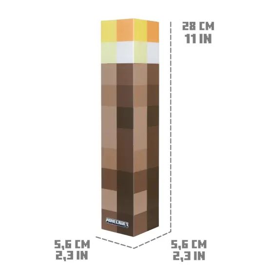 Minecraft: LED Torch - 11" Brownstone Pixels Torch Replica, 4 Light Options, Wall-Table Mounting, USB Charging, Game Themed Night Light Lamp, Licensed {4}
