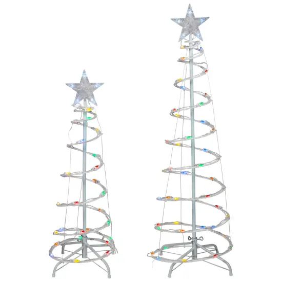 Northlight LED Lighted Spiral Cone Trees Outdoor Christmas Decorations - Multicolor - Set of 2 {3}