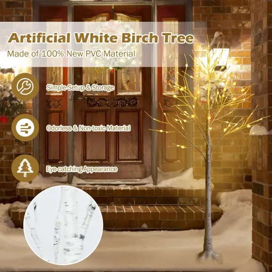 Costway 2ft/ 4ft/ 5ft/ 6ft Pre-lit White Twig Birch Tree for Christmas Holiday w/ LED Lights {6}