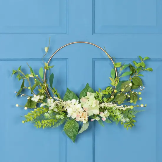 Northlight Hydrangea and Fern Golden Ring Half Wreath - 24" Green {1}