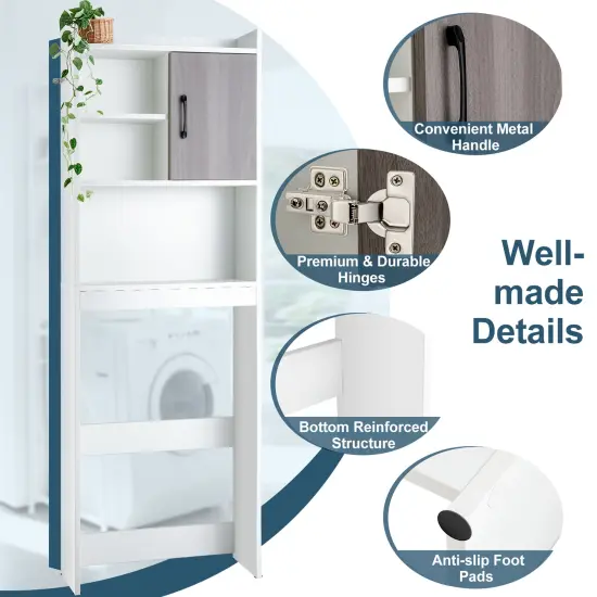 Costway Over The Toilet Storage Cabinet Bathroom Space Saver w/ Open Shelves & Door {6}