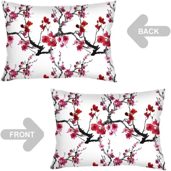 Cherry Blossom Throw Pillow Cover Queen Size Set of 2 Japanese Flowers Blossoms Spring Floral Lumbar Pillow Case Soft Standard Pillow Cases with Zipper Soft Decorative Cushion Covers,20"x30",White {4}
