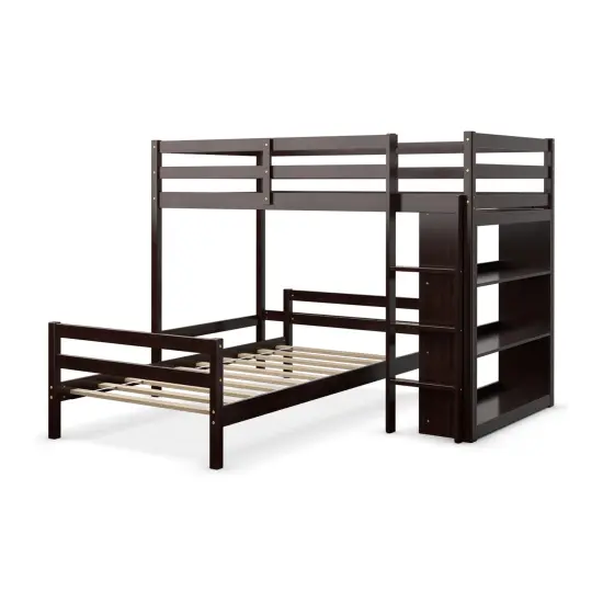 Twin Over Twin Loft Bunk Bed with Bookcase Dark Brown {9}