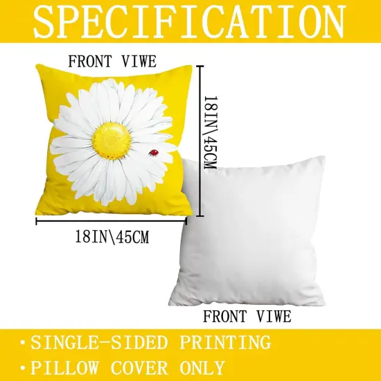 Spring Summer Pillow Covers 18x18 Set of 4, Farmhouse Spring Summer Decor Daisy Floral Yellow Throw Pillow Covers for Couch Sofa Indoor Outdoor Yellow Sunflower Decorations {5}