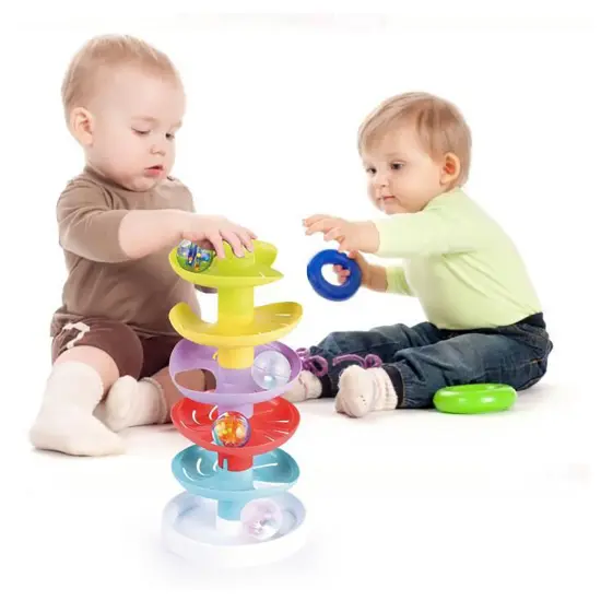 Nothing But Fun Toys: Twinkle N' Roll Ball Tower - 4 LED Light-Up Rattle Balls, Stack & Build 17" Tall Ramp, Light & Sounds, Baby & Toddlers 9 Mo+ {6}