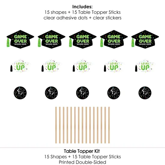 Big Dot of Happiness Game Over - Video Game Graduation Party Centerpiece Sticks - Table Toppers - Set of 15 {7}
