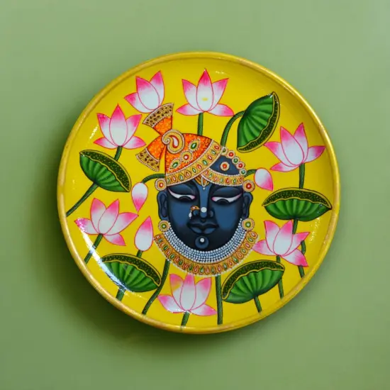 Decorative Plates Traditional Indian Wall Hanging Ornament Hand Painted Boho Round Display Wooden Plate for Home Office Kitchen Wall D&eacute;cor - Diwali Housewarming Gift {6}