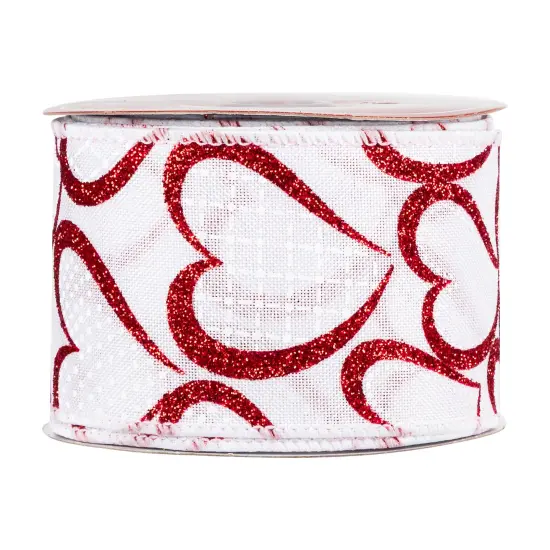 Northlight Glitter Hearts Valentine's Wired Craft Ribbon - 2.5" x 10 Yards - White and Red {4}