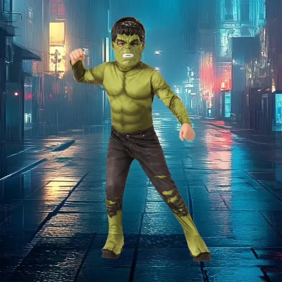 Rubies Boys Muscle Shirt Chest Incredible Hulk Halloween Costume Large 10-12 Green {1}