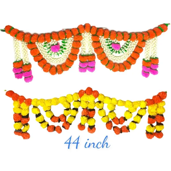 Marigold Jasmine Door Toran Hanging Valance Marygold Garland Mantle Window Decor Bandarwal Puja Diwali Decoration Day of the Dead Dia De Los Muertos Mexican Fiesta Halloween Decor (44 Inch) {6}