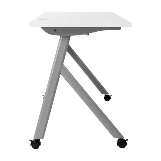 Emma and Oliver Griffin Heavy-Duty Flip Top Training Table with Nesting Design, Privacy Panel, Y-Legs, Tabletop, Metal Frame White Top/Gray Frame {6}